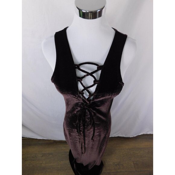 Vintage Pia Plum Velvet Lace-Up Maxi Dress Gothic Witch M - Picture 2 of 12